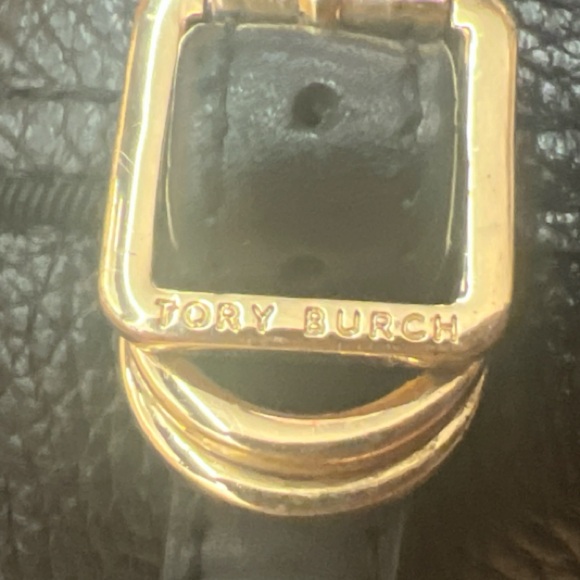 Tory Burch Black Leather Riding Boots Gold Logo Buckle Womens Size 8M - Picture 7 of 12